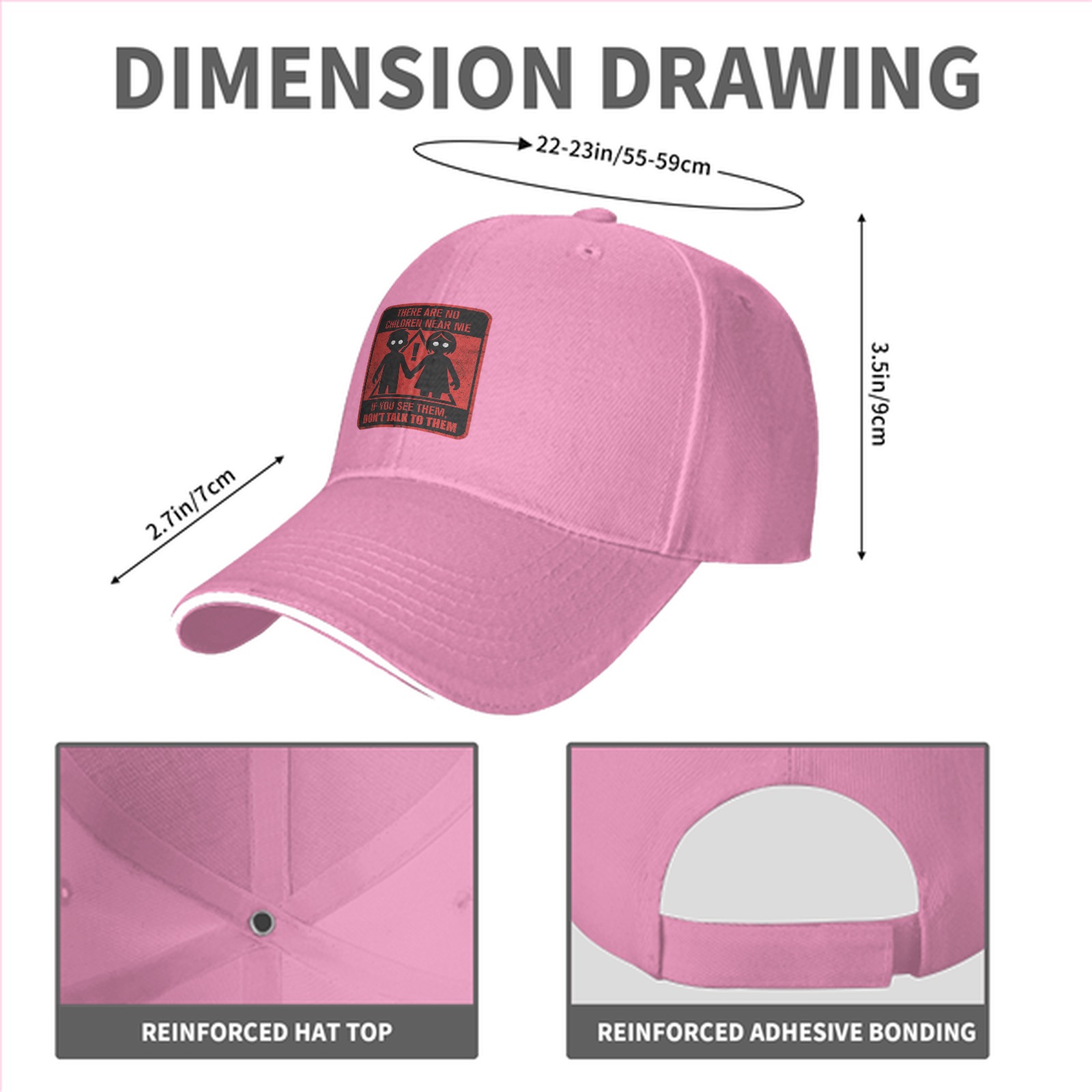 Black baseball cap with warning children graphic and text