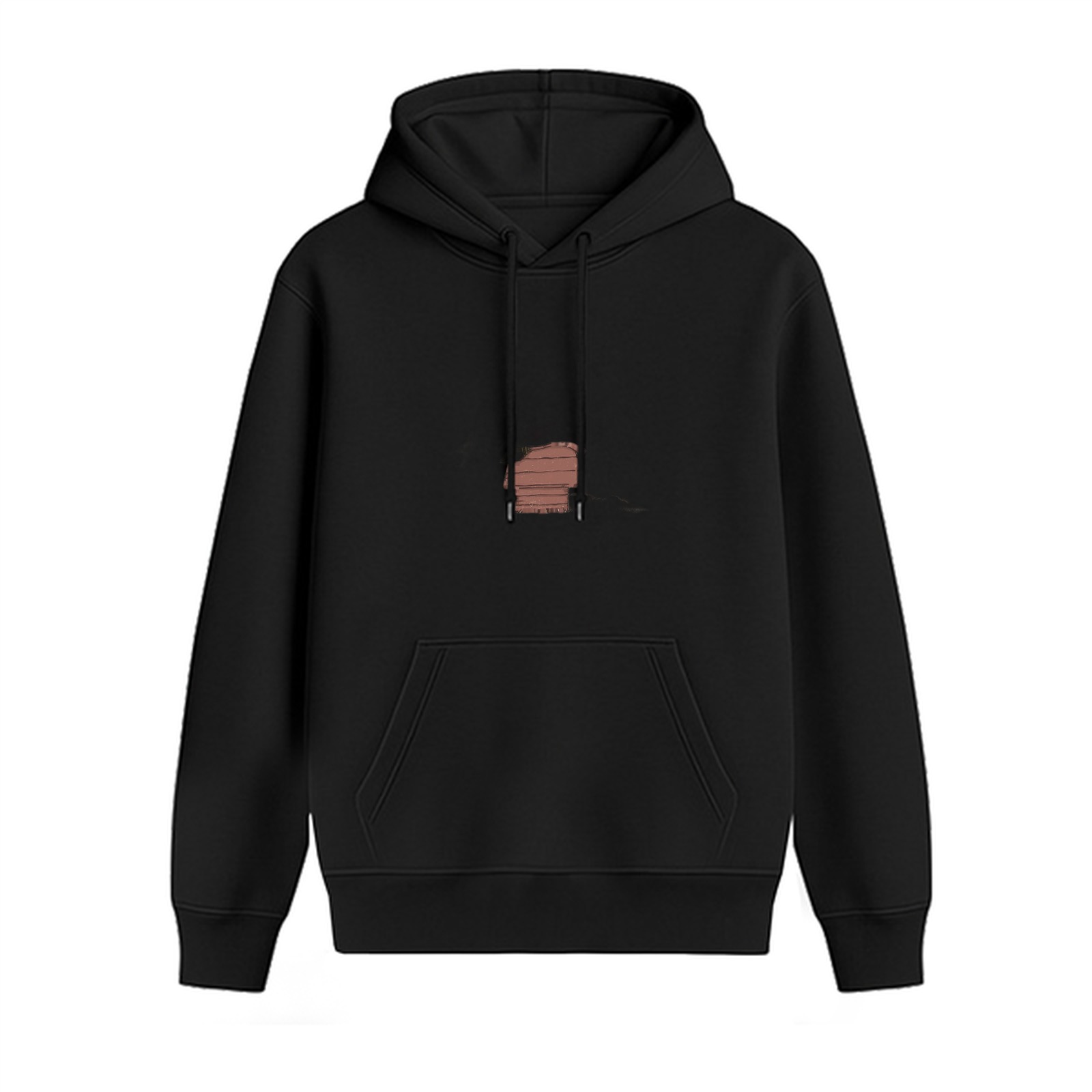 Black Pullover Hoodie with Small Brown Graphic Print