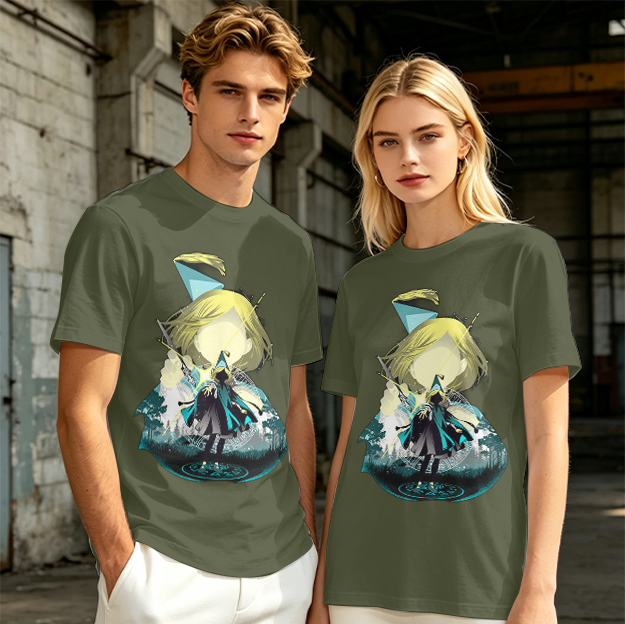 Olive T-Shirt With Chibi Wizard Anime Character Print