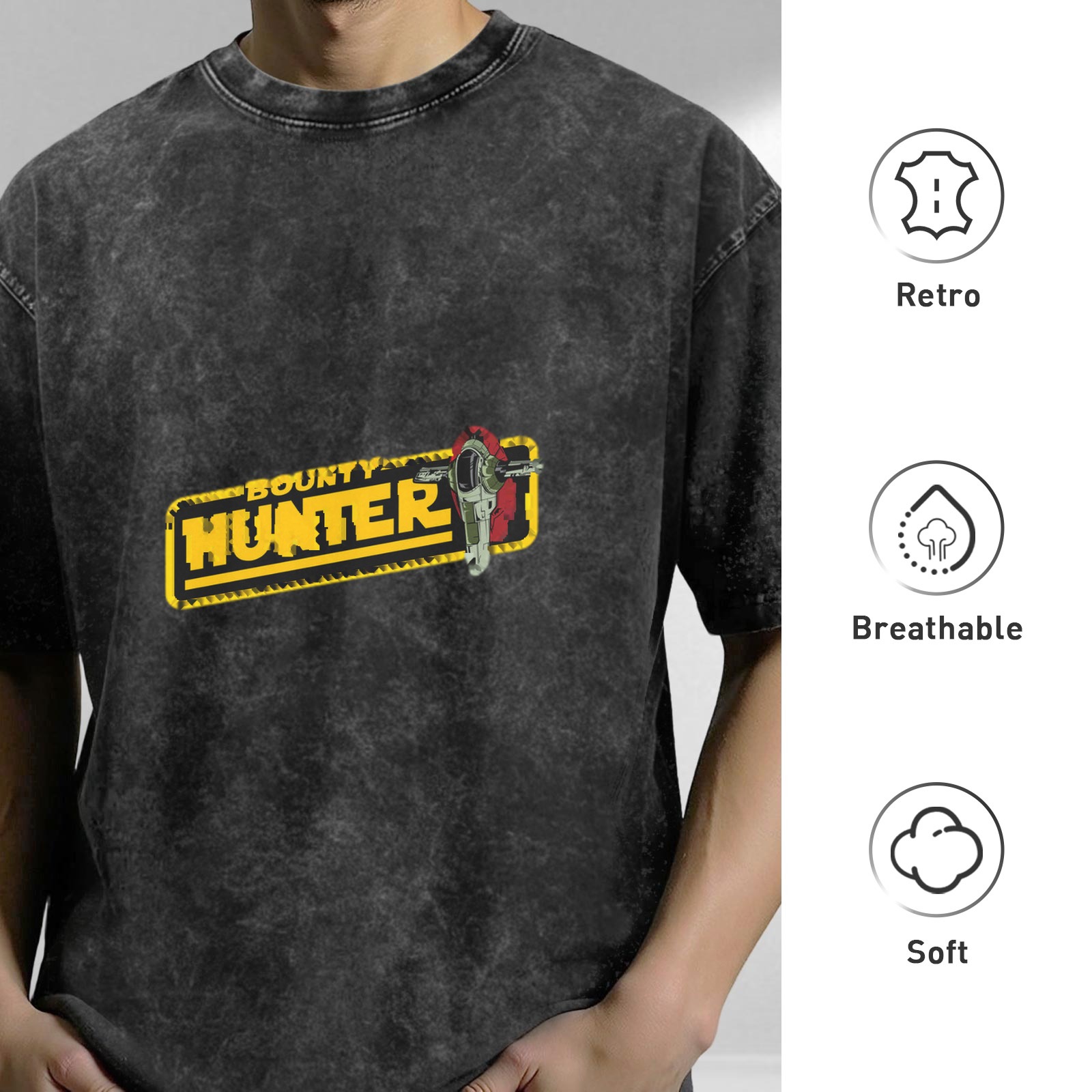 Star Wars Bounty Hunter Graphic Acid Wash Black T-Shirt