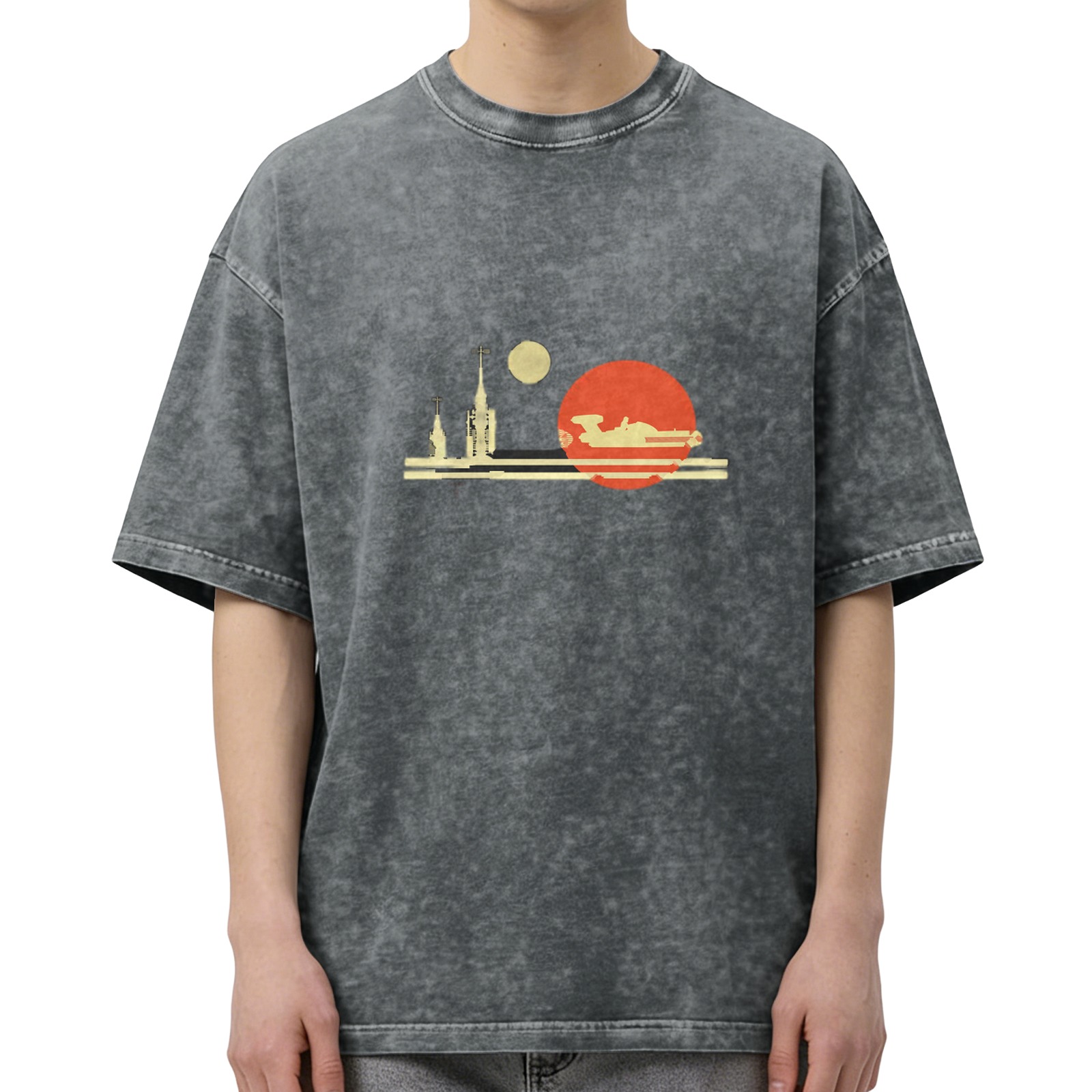 Star Wars Tatooine Sunset Graphic Oversized Stone Wash T-Shirt
