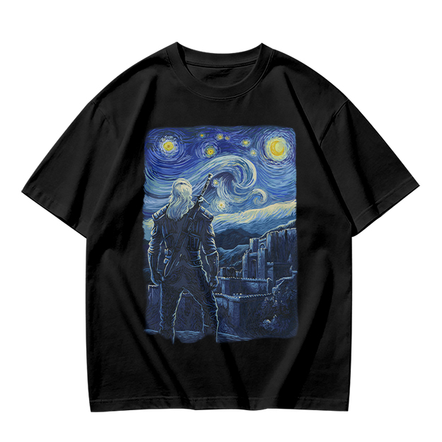 Olive T-Shirt With Starry Night Witcher Art Print