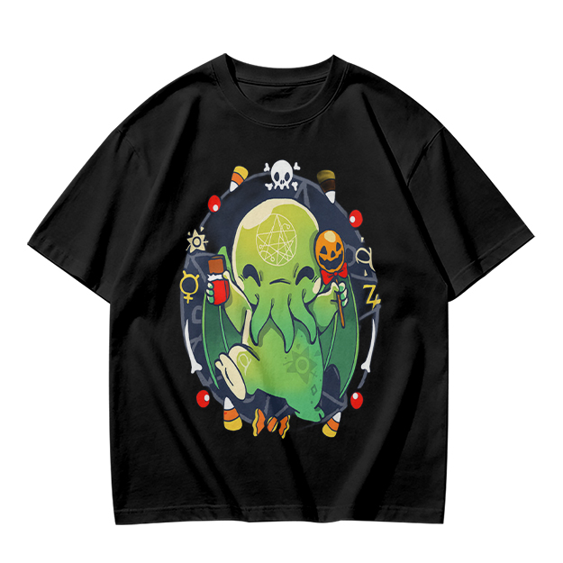 Olive T-Shirt With Cute Halloween Cthulhu Graphic Print