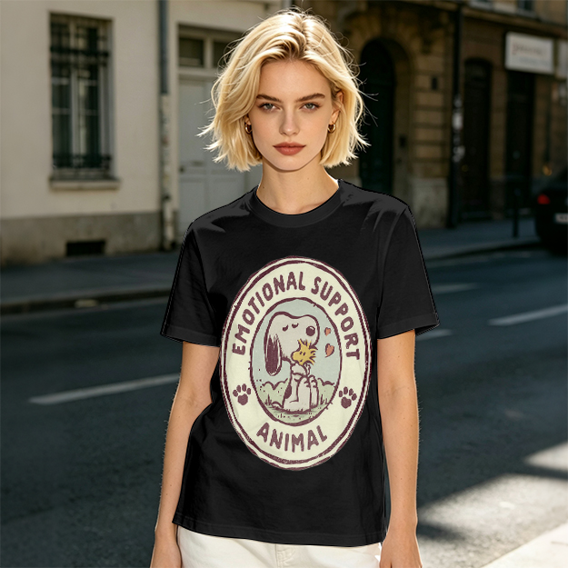 Olive Green Snoopy Emotional Support Animal Graphic T-Shirt