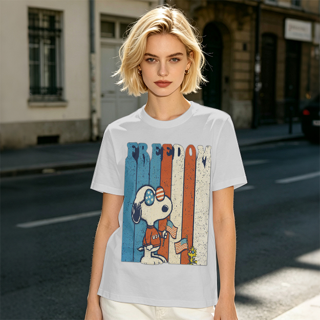 Olive Snoopy Freedom Patriotic Graphic T-Shirt