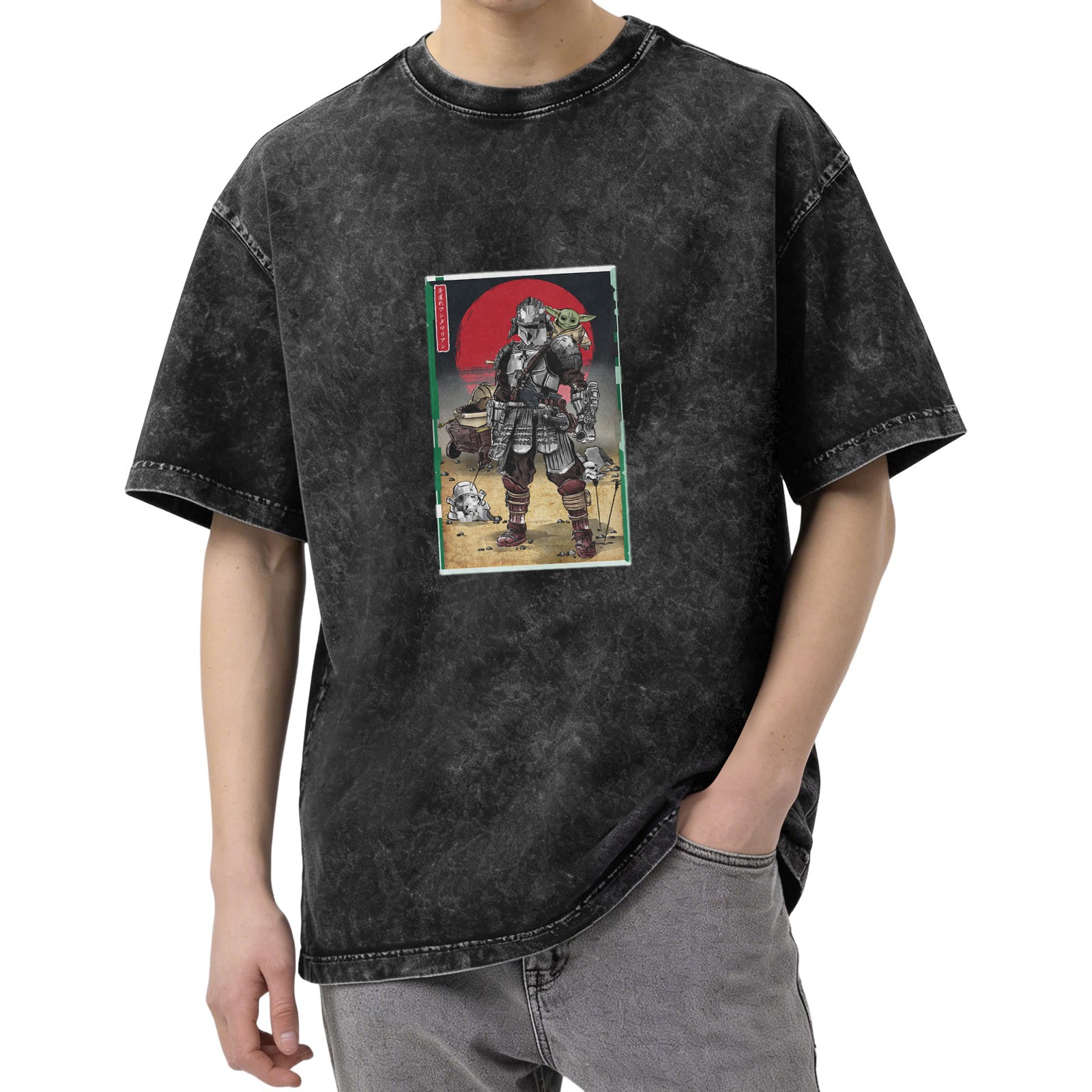 Star Wars Samurai Mandalorian & Grogu Graphic Stone Wash T-Shirt