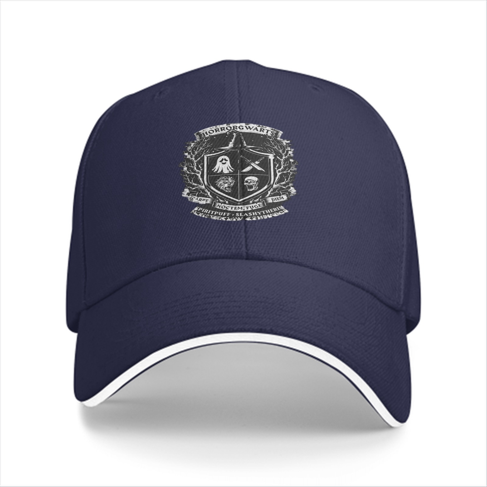 Black Baseball Cap With Horrorgwarts Crest Print