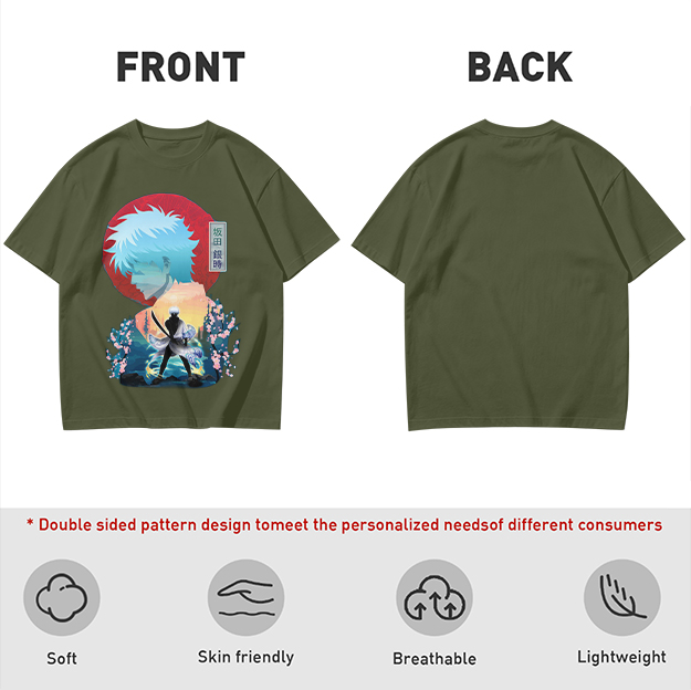 Anime samurai graphic olive green casual t-shirt