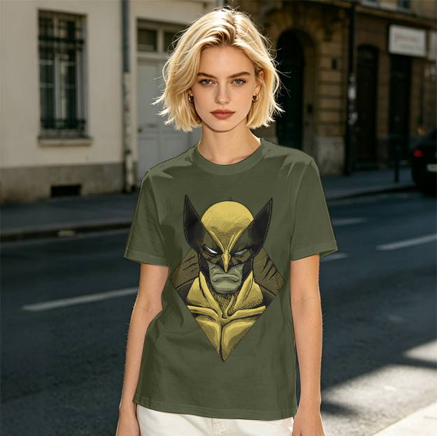Olive T-shirt with Wolverine Superhero Graphic Print