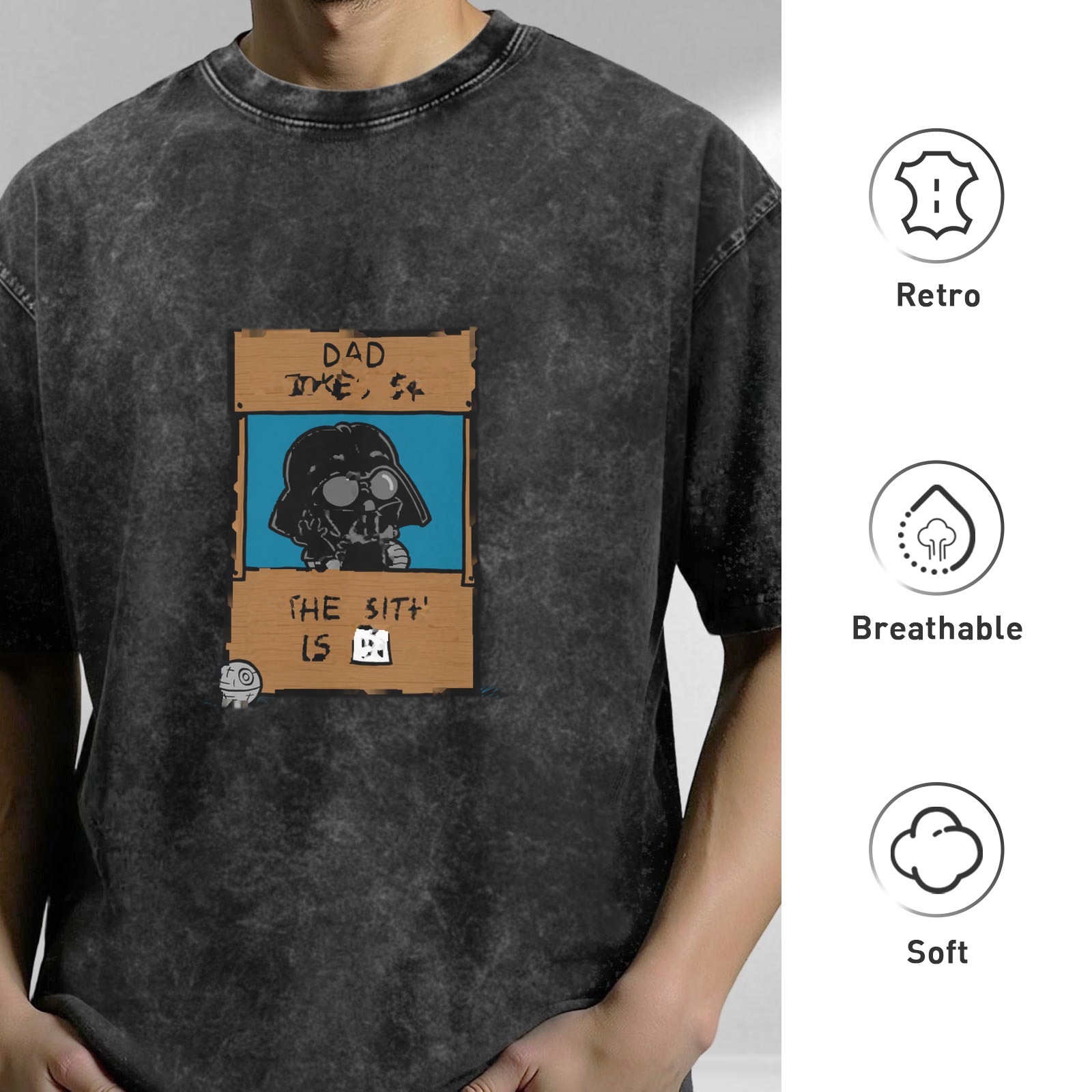 Washed Black T-Shirt with Darth Vader Dad Joke Graphic