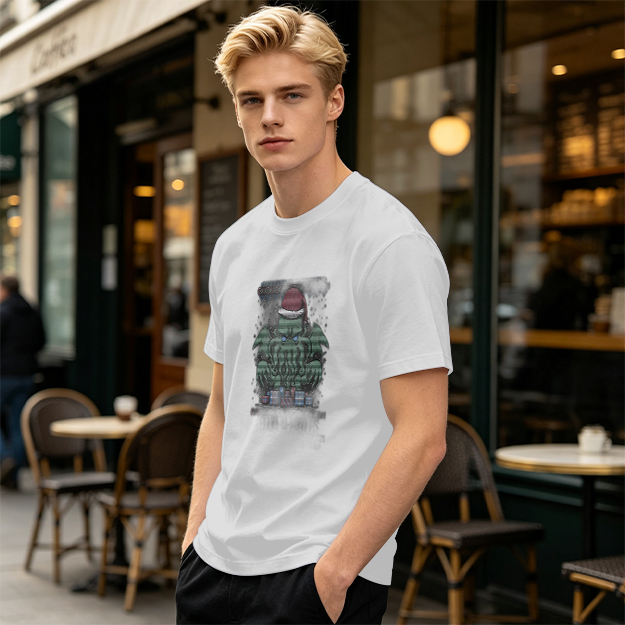 Olive T-Shirt With Christmas Cthulhu Graphic Print