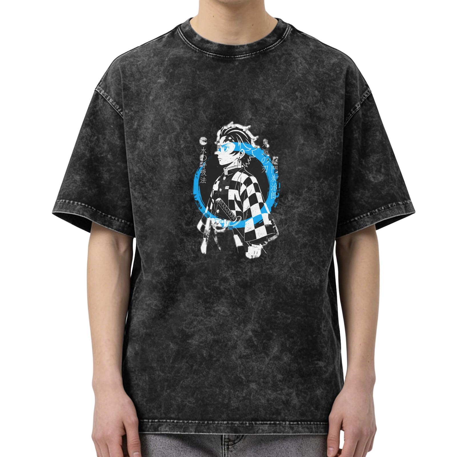 Demon Slayer Tanjiro Graphic Washed Black Oversized T-Shirt