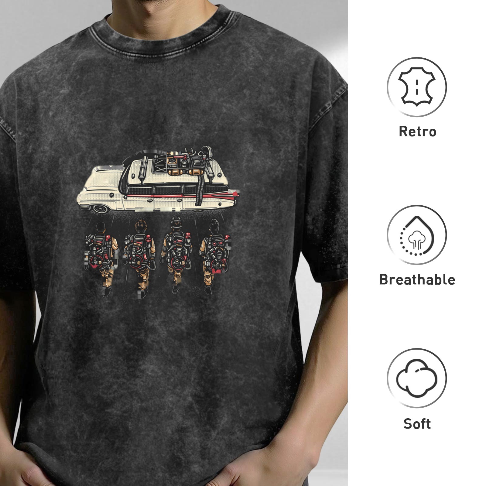 Ghostbusters Ectomobile and Proton Pack Team Vintage Wash T-Shirt