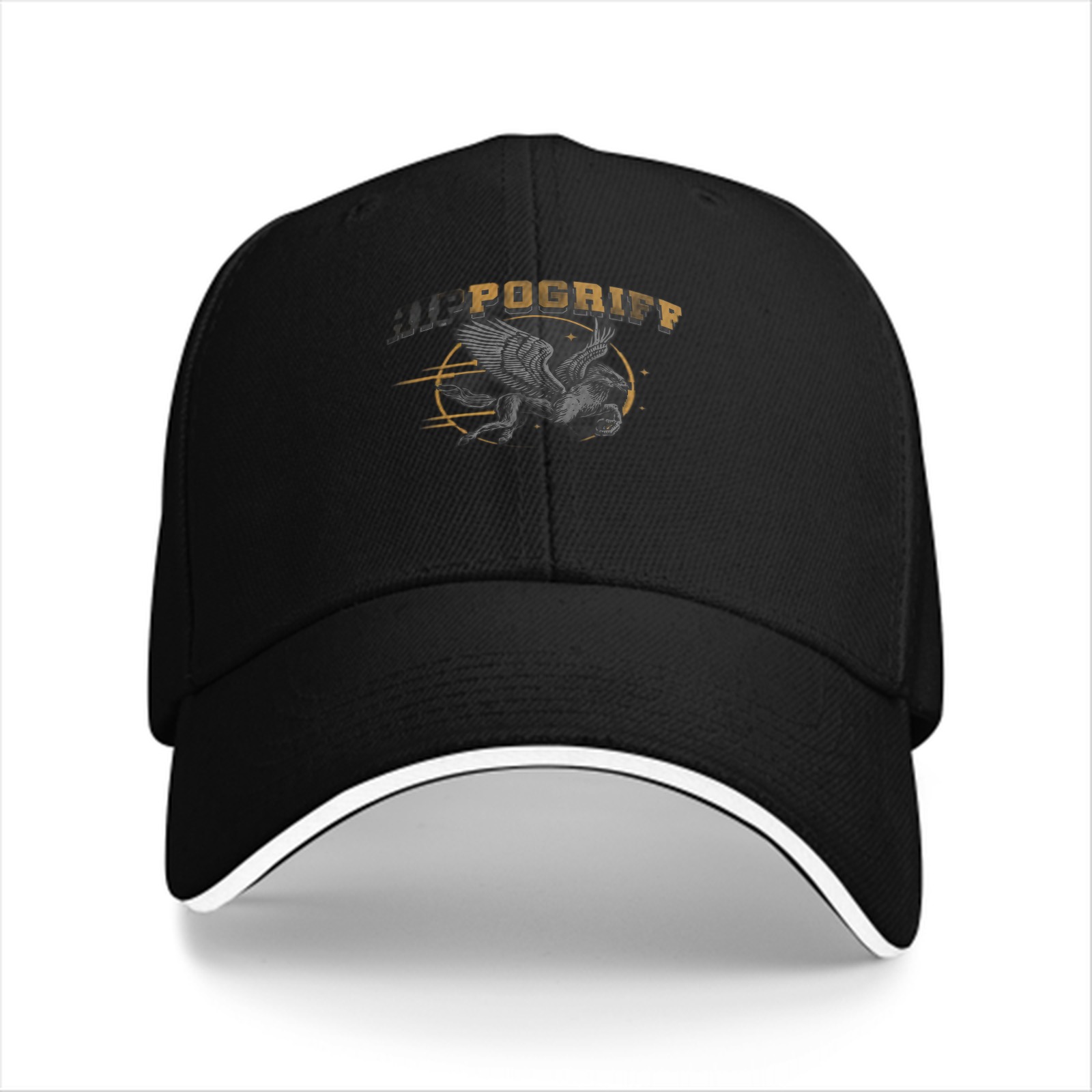 Black baseball cap with winged creature and POGRIFF graphic