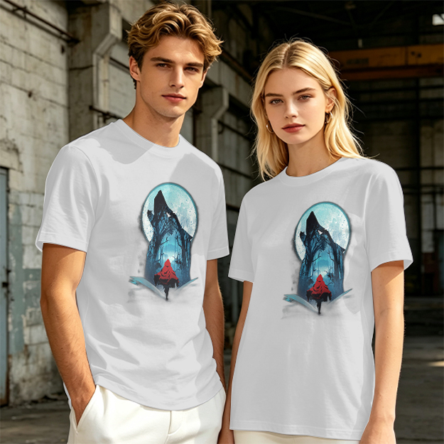 Olive T-Shirt With Red Riding Hood Wolf Moon Graphic