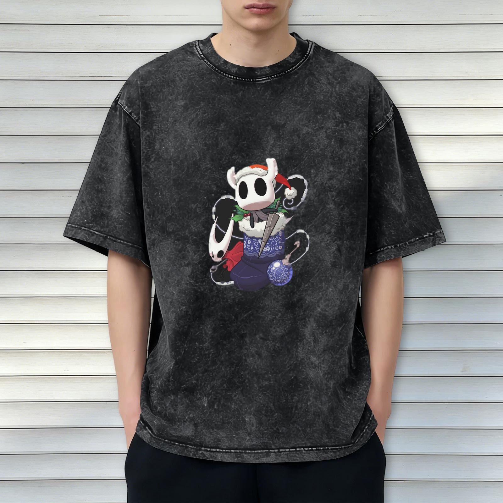 Hollow Knight Christmas Graphic Washed Black T-Shirt