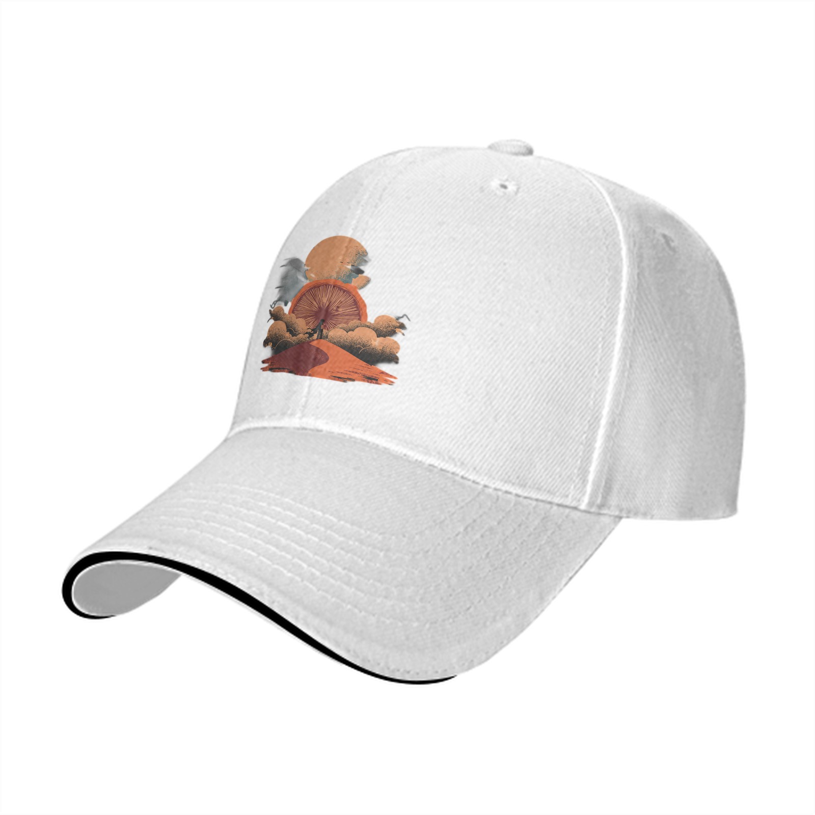 Black Baseball Cap with Desert Sunset Mountain Graphic