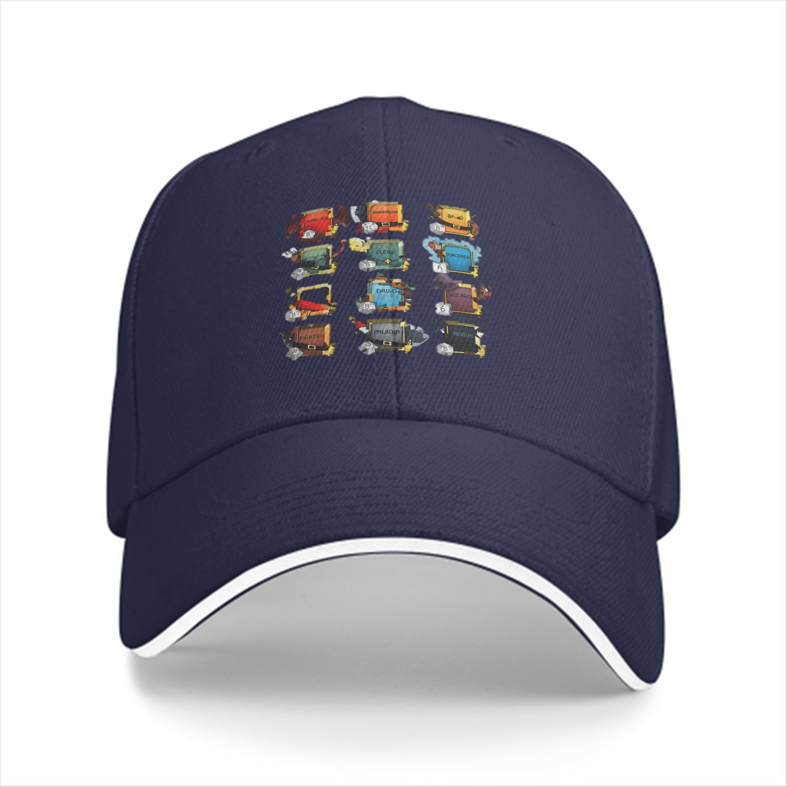 Black baseball cap with fantasy chest design print