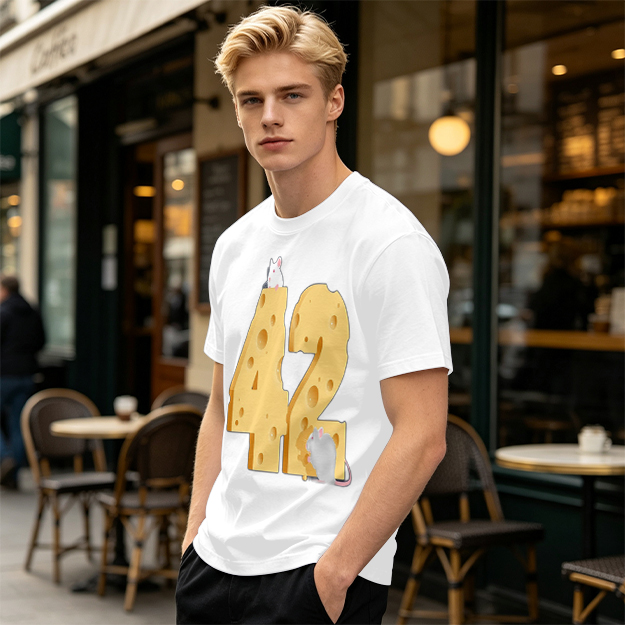 Olive T-Shirt With Cheese Number 42 And Mice Graphic