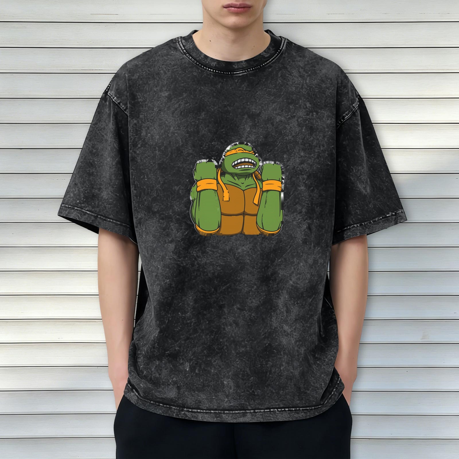 Teenage Mutant Ninja Turtles Graphic Print Acid Wash Short Sleeve T-shirt