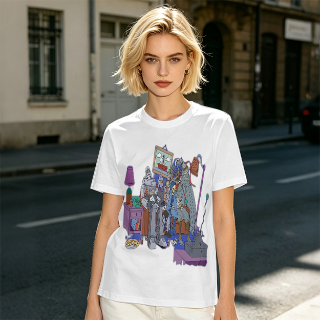 Olive T-Shirt With Quirky Room Scene Graphic Print