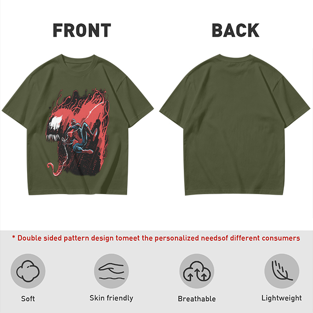 Olive T-shirt with Spider-Man and Symbiote Villain Graphic