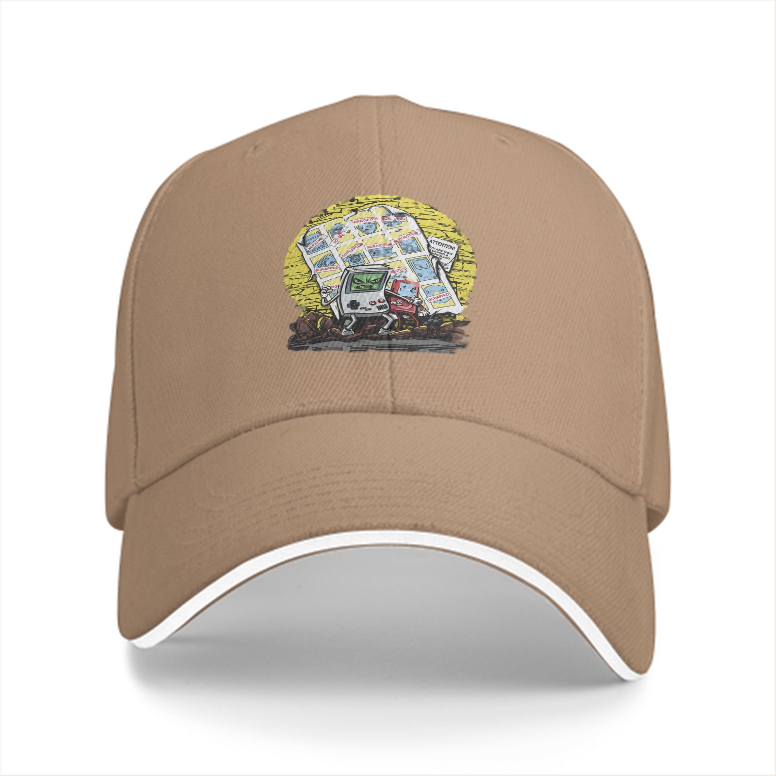 Black Baseball Cap With Retro Handheld Game Characters Graphic