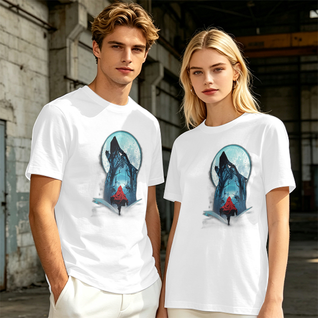 Olive T-Shirt With Red Riding Hood Wolf Moon Graphic