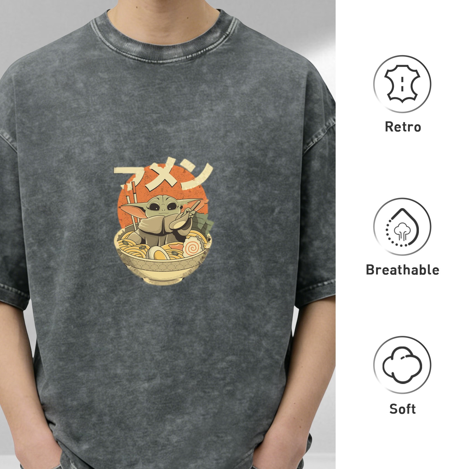 Baby Alien in Ramen Bowl Vintage Wash Graphic T-Shirt