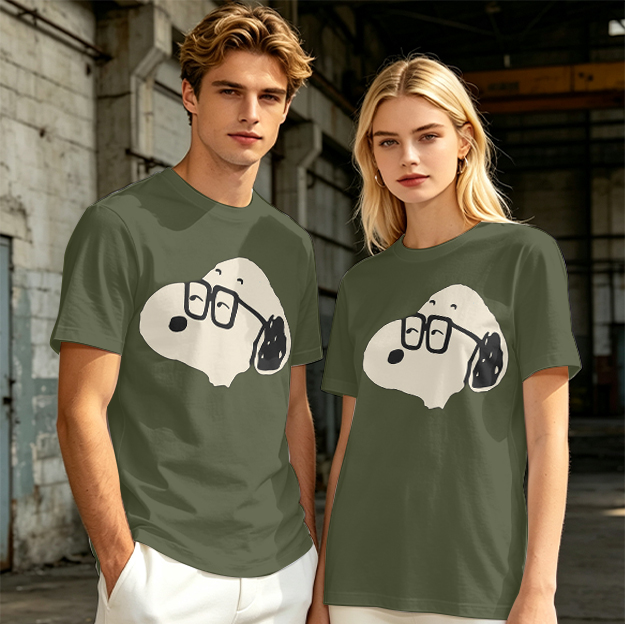 Olive T-Shirt With Snoopy Wearing Glasses Graphic