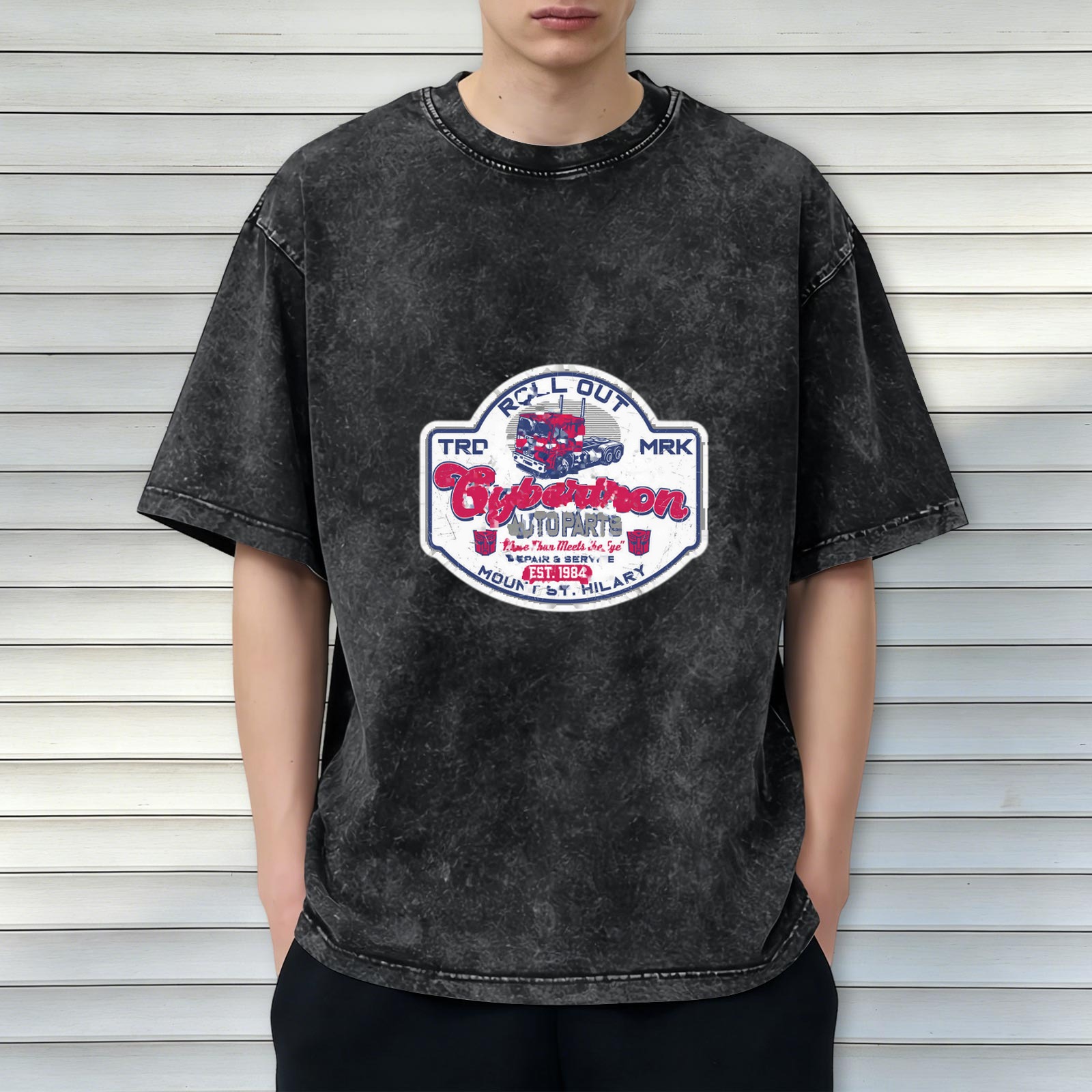Cybertron Auto Parts Vintage Wash T-Shirt with Retro Graphic Design