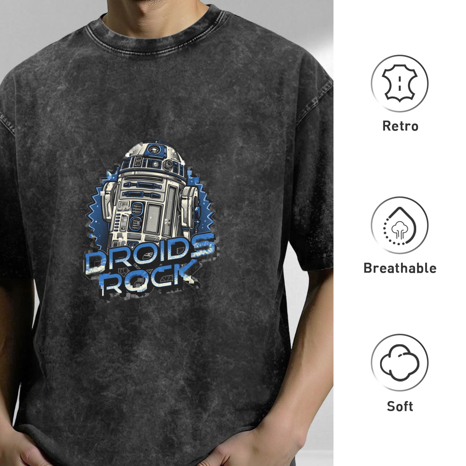 Star Wars R2-D2 Droids Rock Acid Wash Graphic T-Shirt