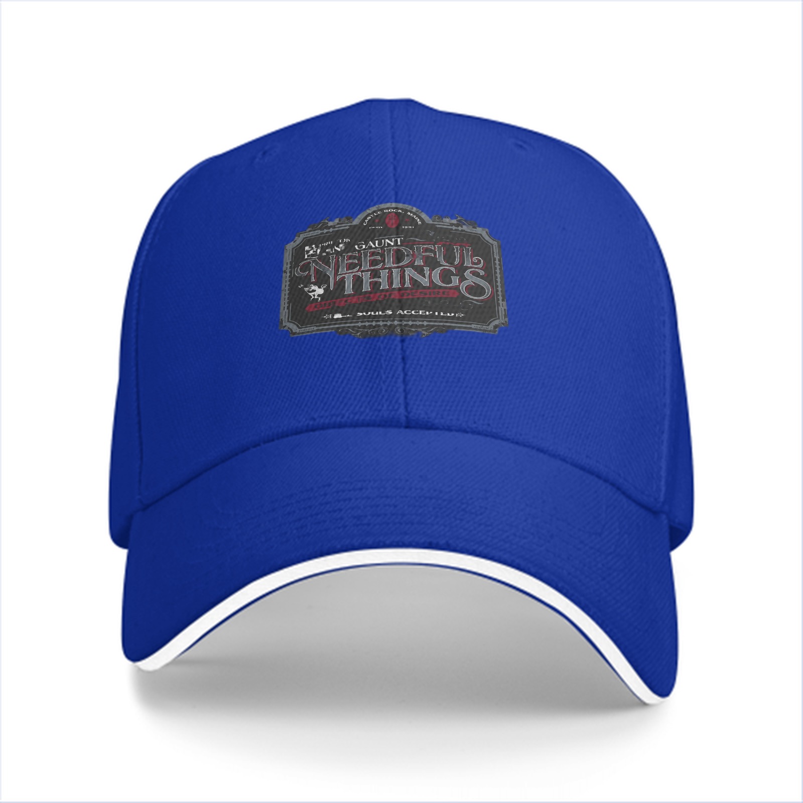 Black baseball cap with Needful Things themed graphic