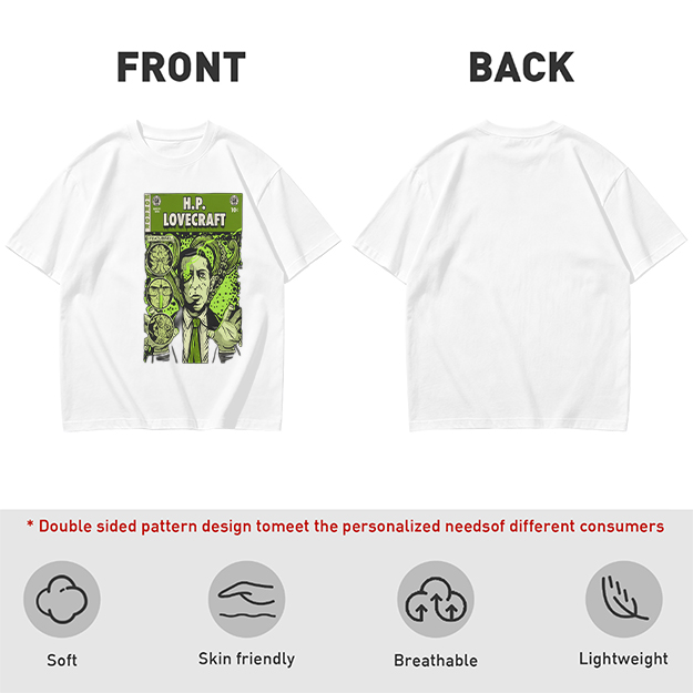 H.P. Lovecraft Comic Print Graphic Olive T-Shirt