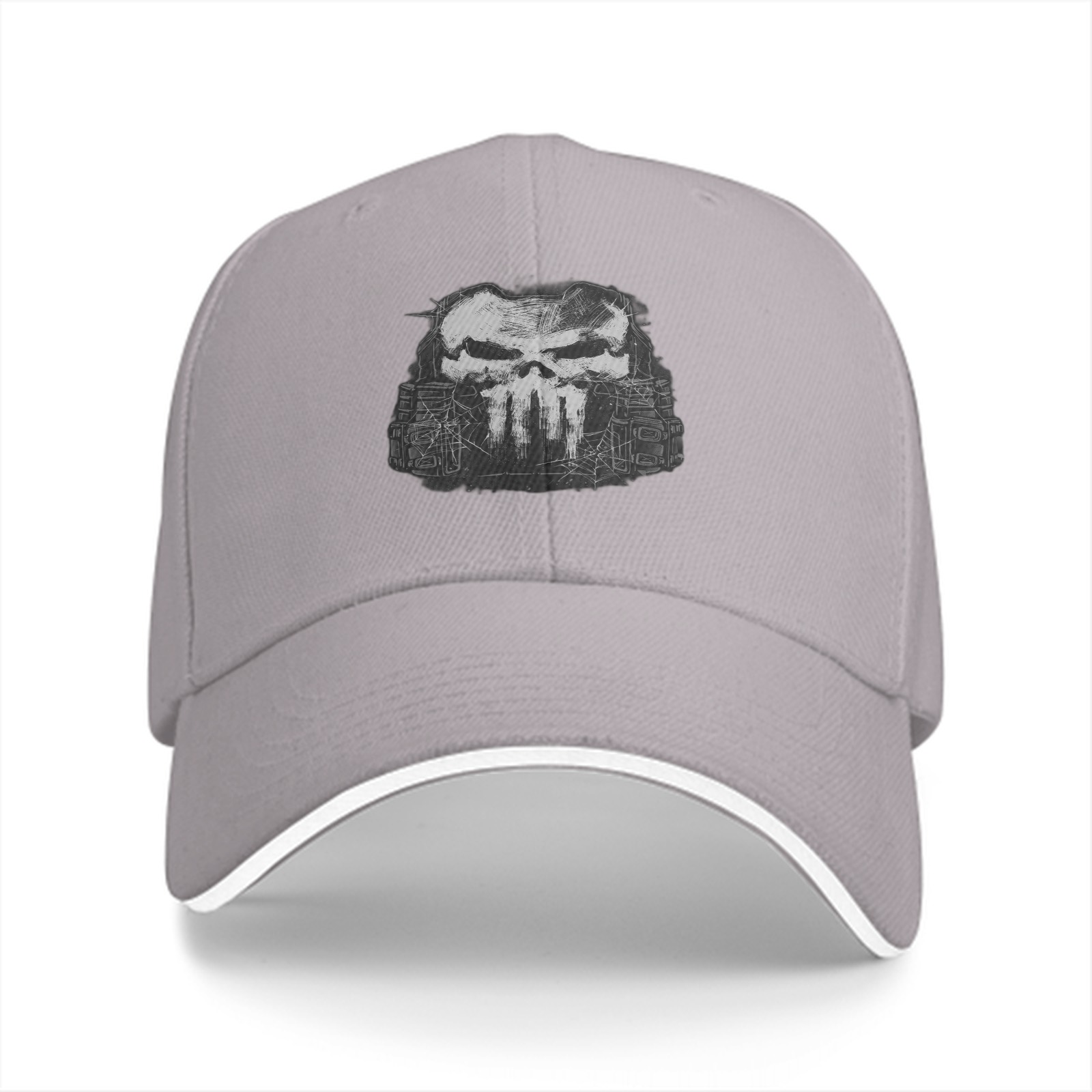 Black Baseball Cap With Distressed Punisher Skull Graphic