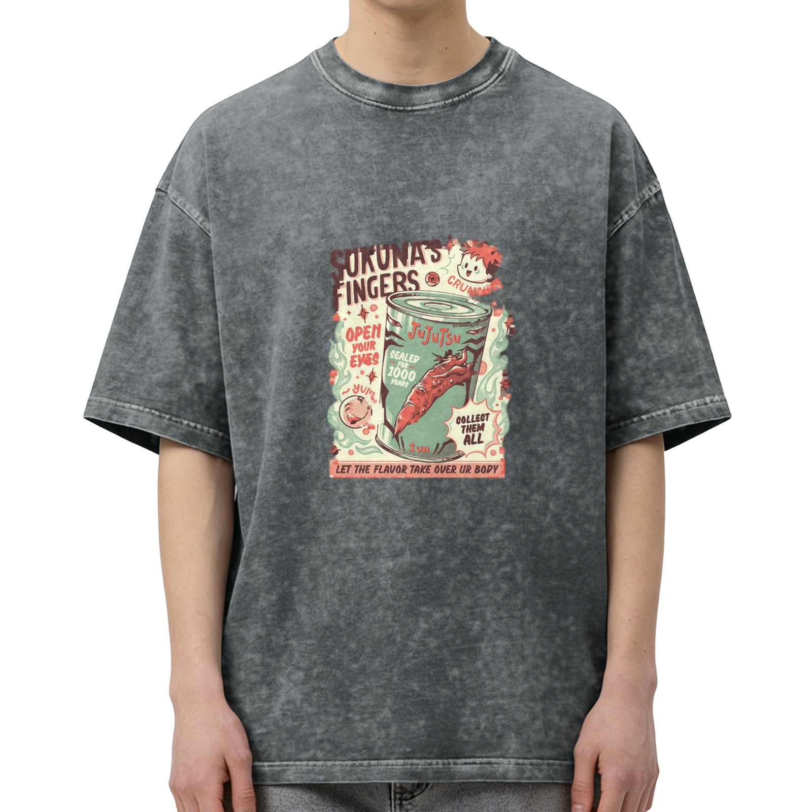 Jujutsu Kaisen Sukuna's Fingers Vintage Graphic Acid Wash T-Shirt