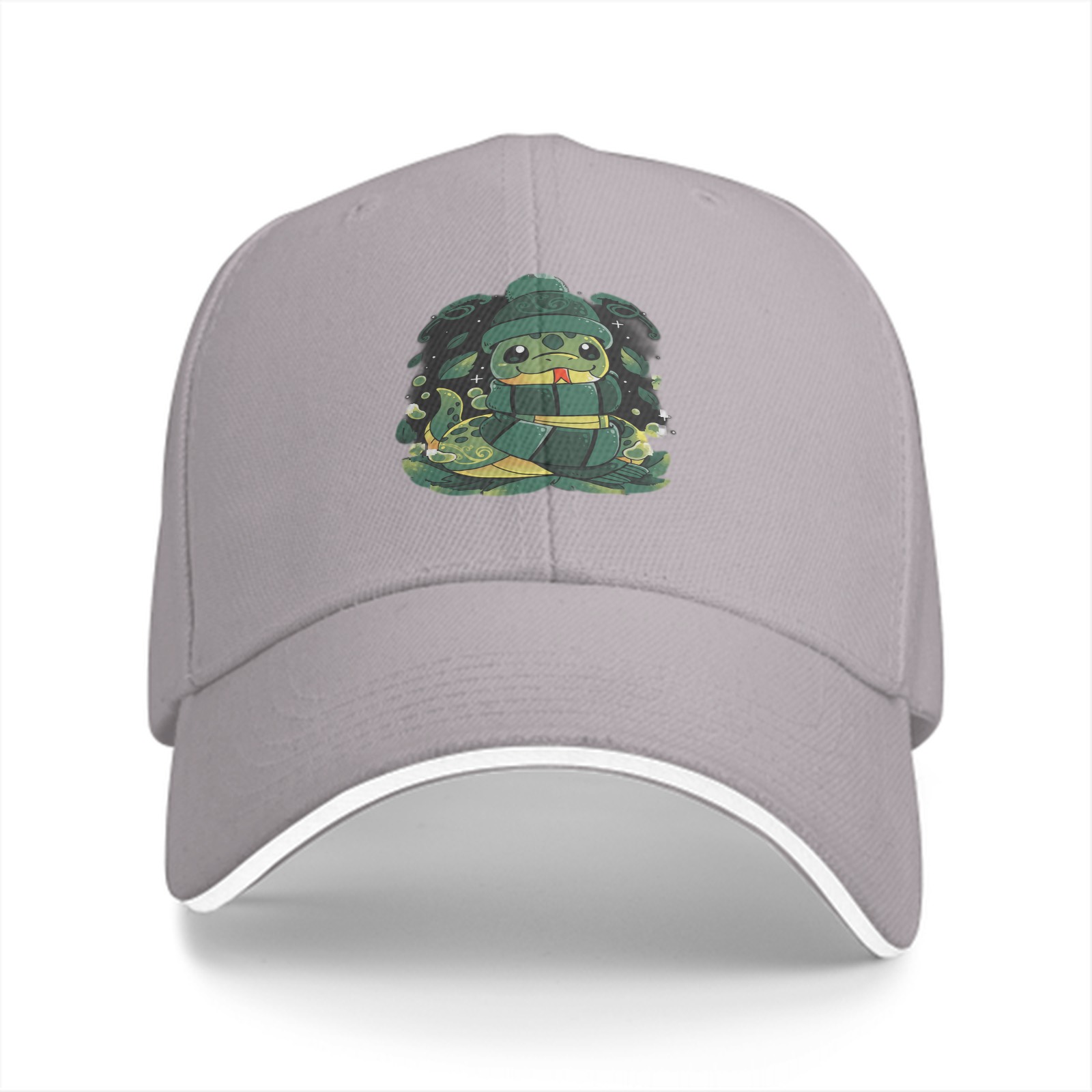 Black Baseball Cap With Cute Cartoon Snake Graphic Design