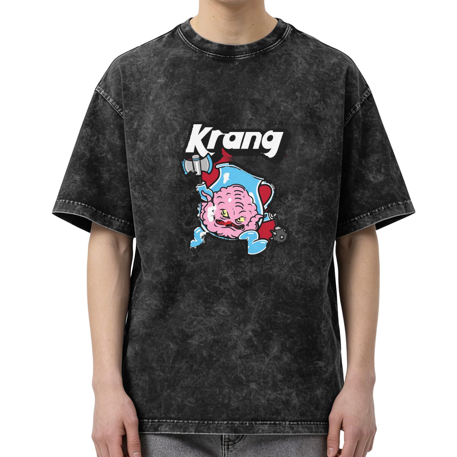 Washed Black Oversized T-Shirt with Krang Graphic Print