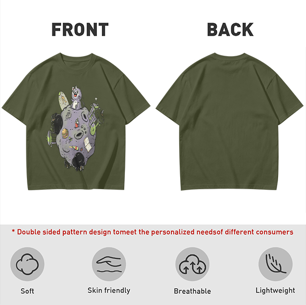 Olive Green T-Shirt With Space Raccoon On Asteroid Graphic