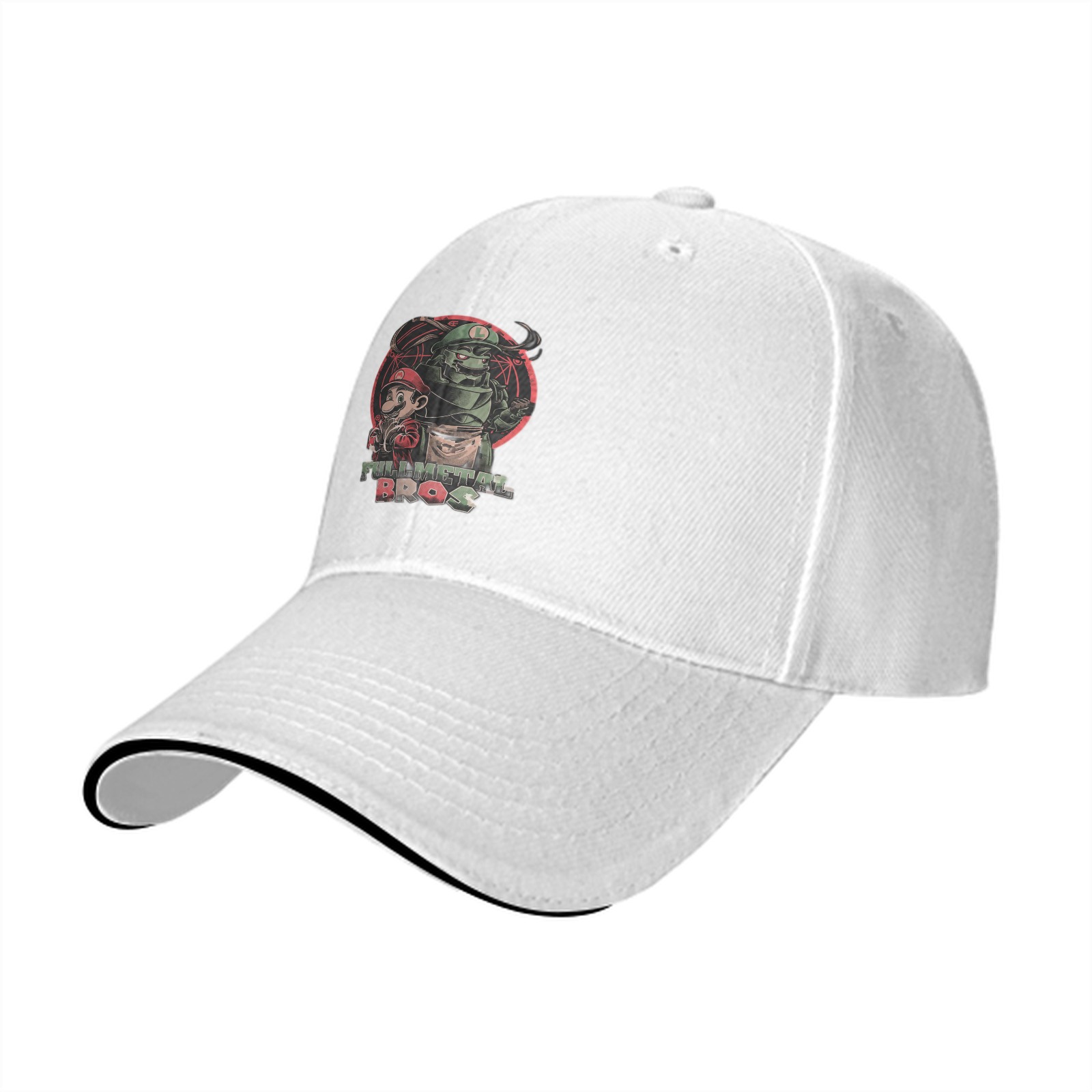 Black baseball cap with Full Metal Bros graphic print