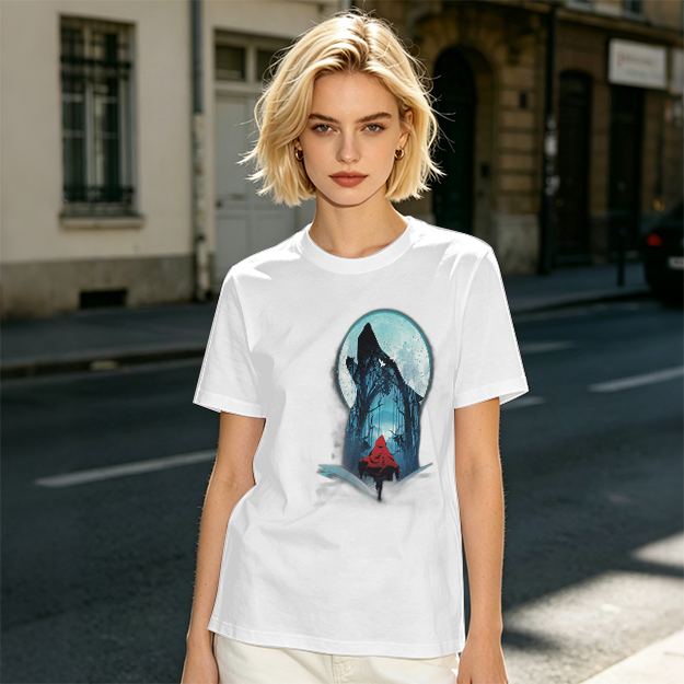 Olive T-Shirt With Red Riding Hood Wolf Moon Graphic