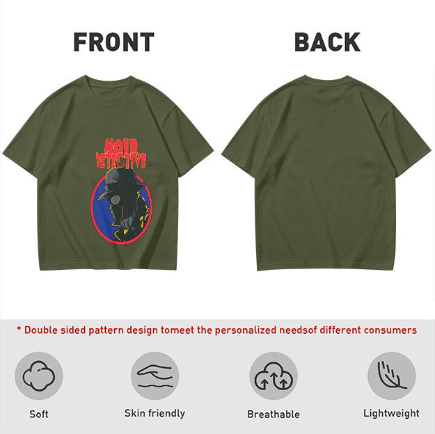 Noir Detective Graphic Olive T-Shirt for Casual Wear