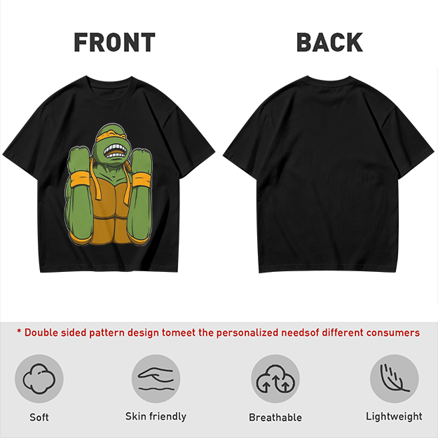 Olive Green T-Shirt With Michelangelo Ninja Turtle Graphic