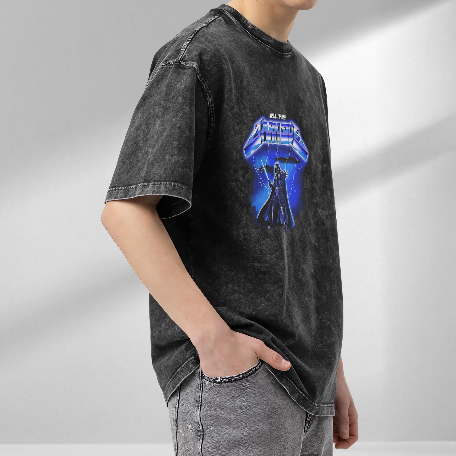Star Wars Darth Vader 'Join The Dark Side' Heavy Metal Lightning Graphic Acid Wash T-Shirt