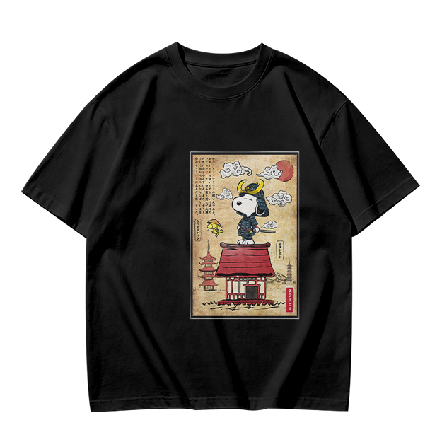 Olive T-Shirt with Samurai Snoopy Japanese Art Print