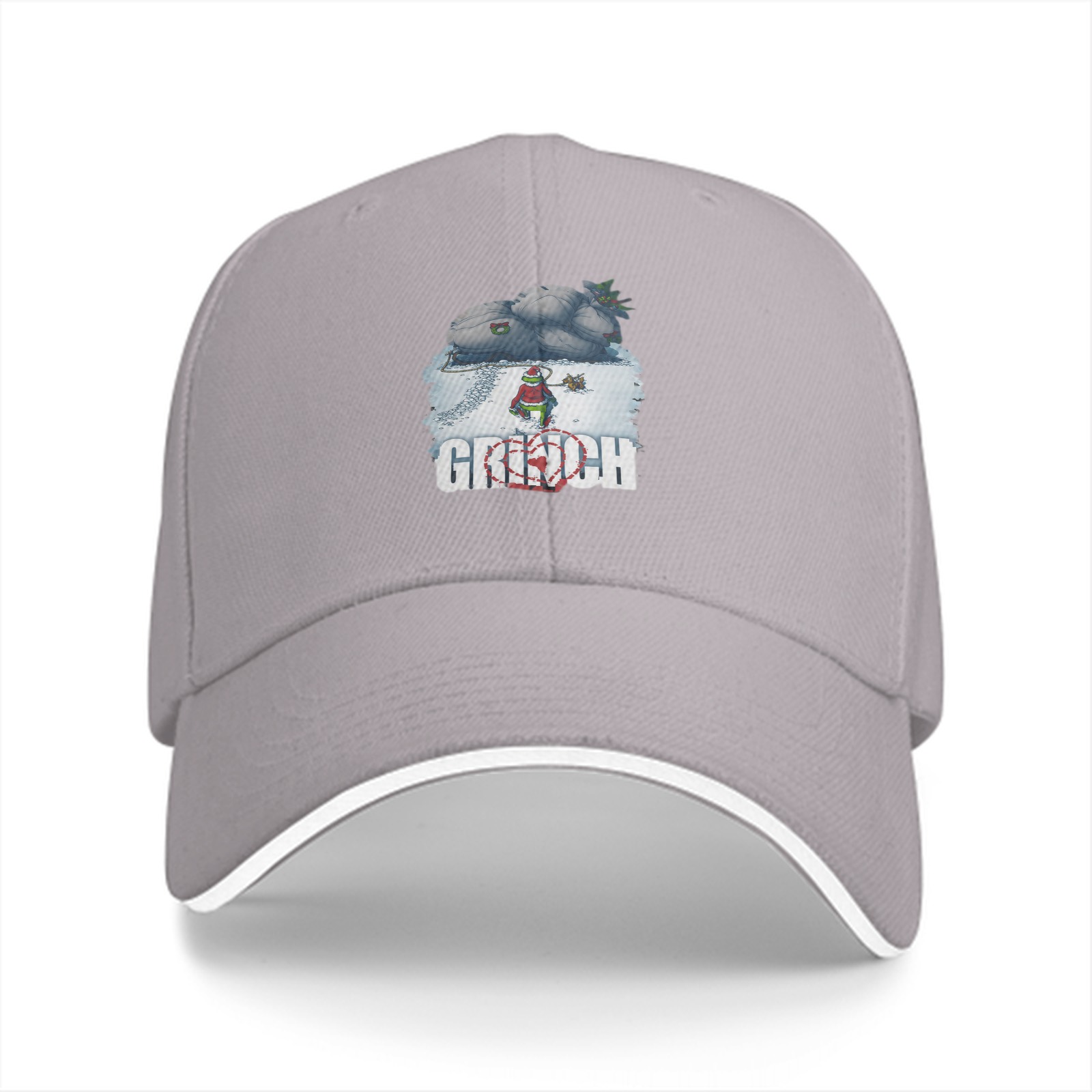 Black Baseball Cap With Grinch Winter Sleigh Graphic Design
