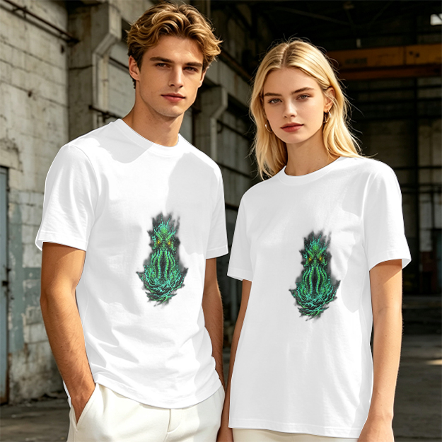 Olive Green T-Shirt With Glowing Cthulhu Monster Print
