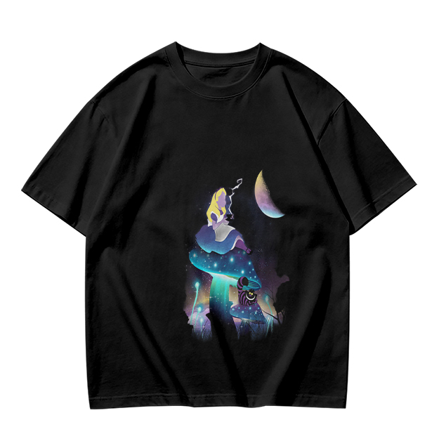 Olive T-Shirt with Alice in Wonderland Galaxy Mushroom Art