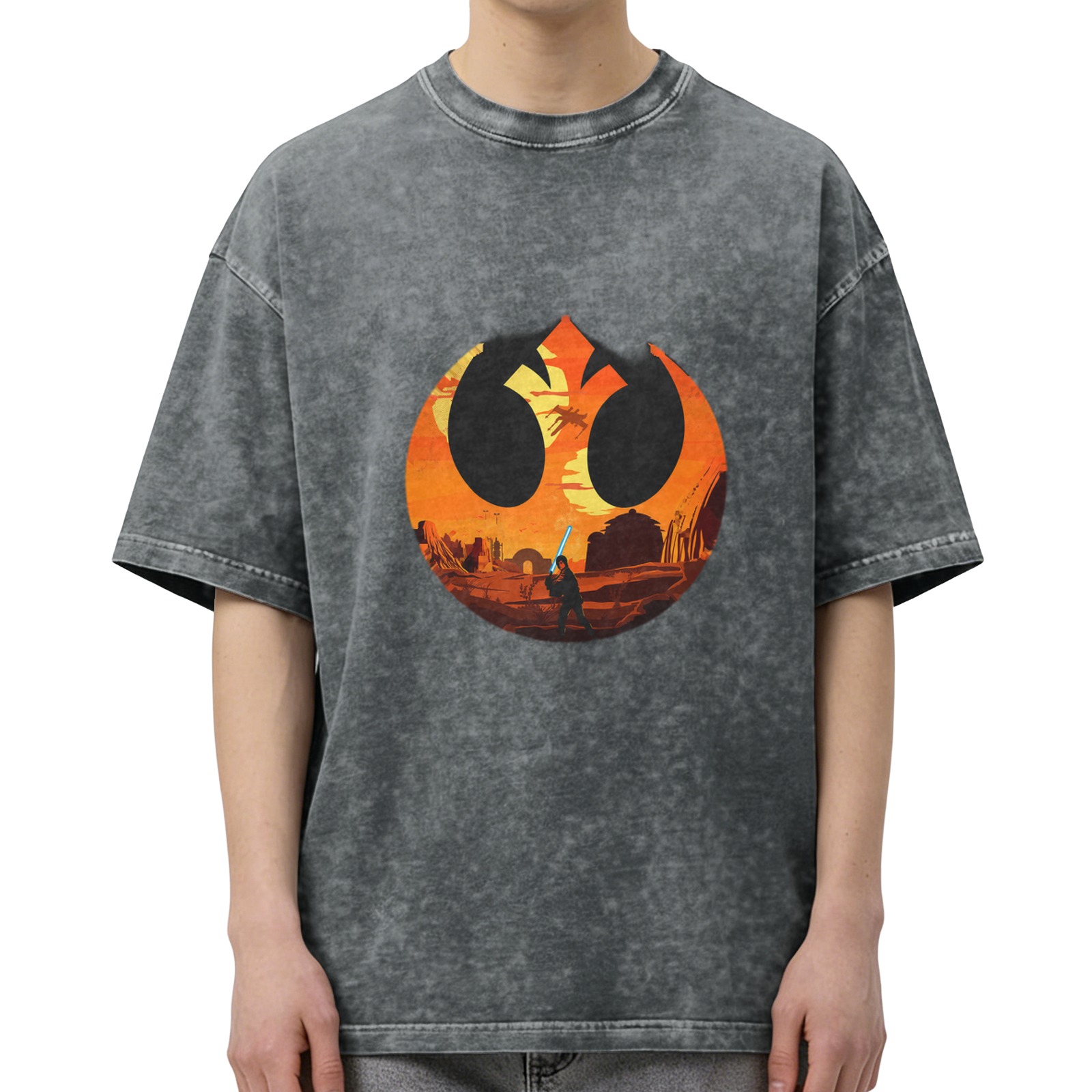 Star Wars Rebel Logo T-Shirt with Tatooine Sunset Jedi Design