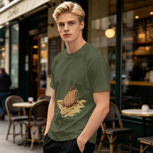Olive Green T-Shirt With Sandworm Desert Print